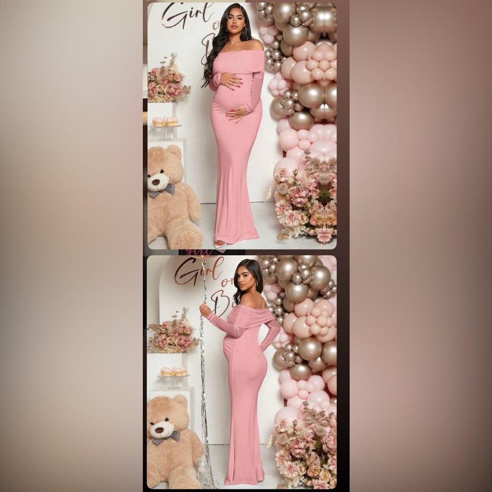 Elegant Pink Off-Shoulder Maternity Gown
